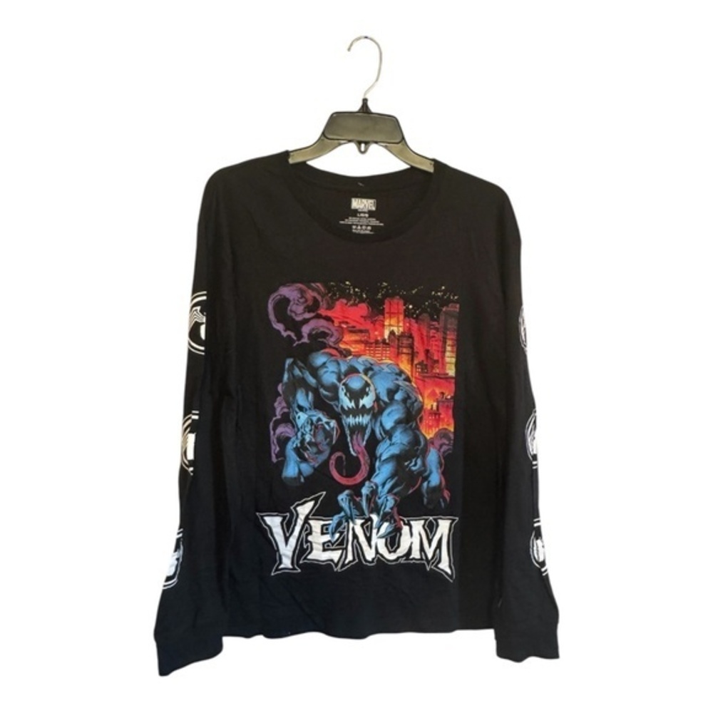 Marvel Mens Long Sleeve T-Shirt Venom Large Graphic Black Mad Engine Size Large